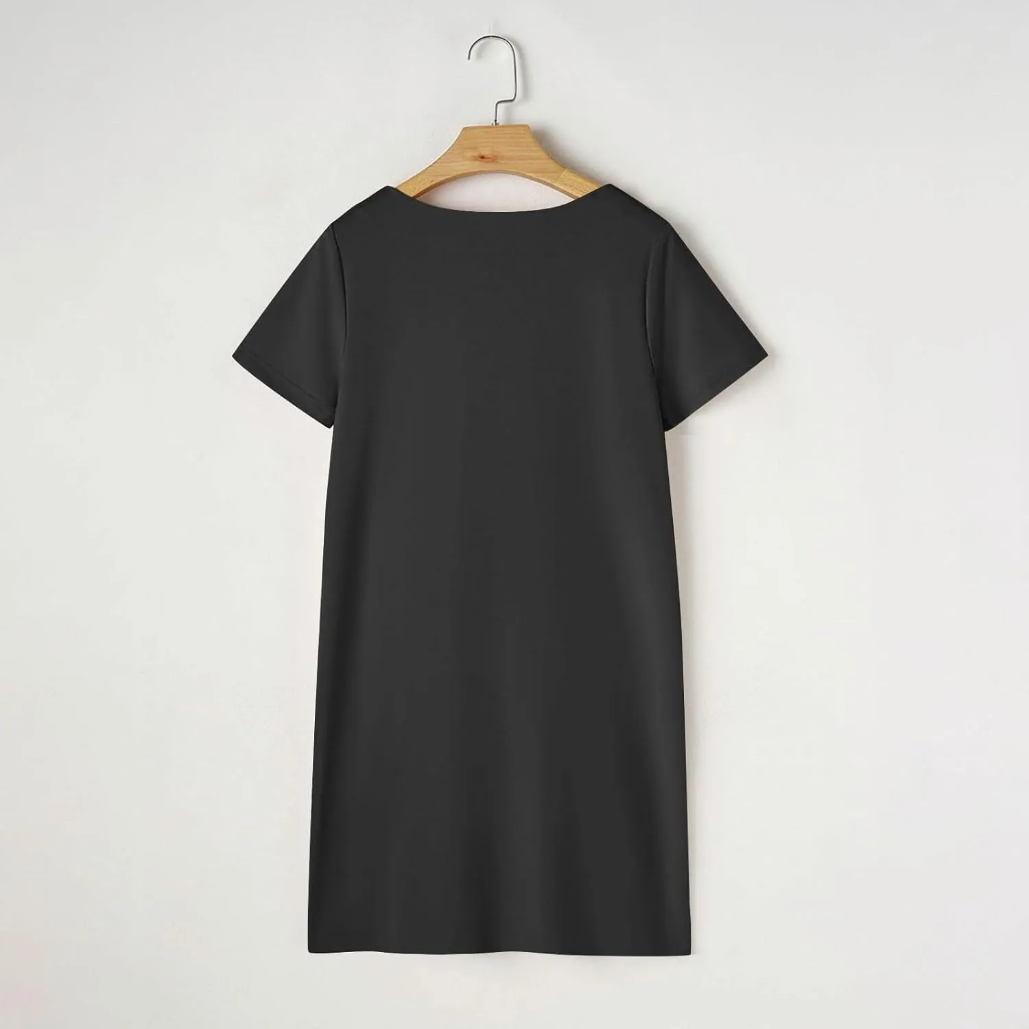 hlysgo Beach Dresses for Women 2025 Summer Short Sleeve Square Neck Casual Dress Solid Soft Comfy Mini Dress with Pockets