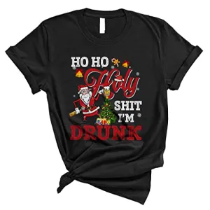 Ho Ho Holy Sh*t I'm Drunk Funny Christmas Santa Beer Drinking Matching Drunker Lover Unisex T-Shirt Black