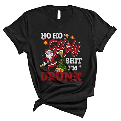 Ho Ho Holy Sh*t I'm Drunk Funny Christmas Santa Beer Drinking Matching Drunker Lover Unisex T-Shirt Black