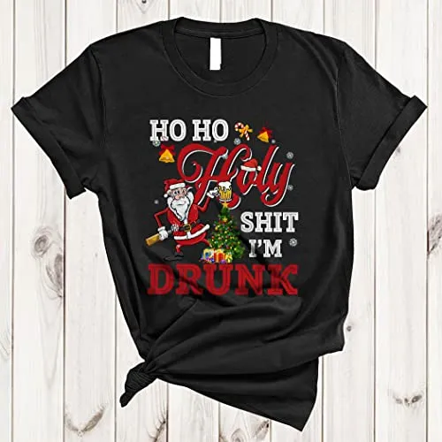 Ho Ho Holy Sh*t I'm Drunk Funny Christmas Santa Beer Drinking Matching Drunker Lover Unisex T-Shirt Black