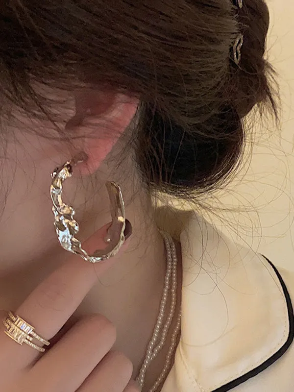 Hood Pleated Solid Color Irregularity Earrings Accessories