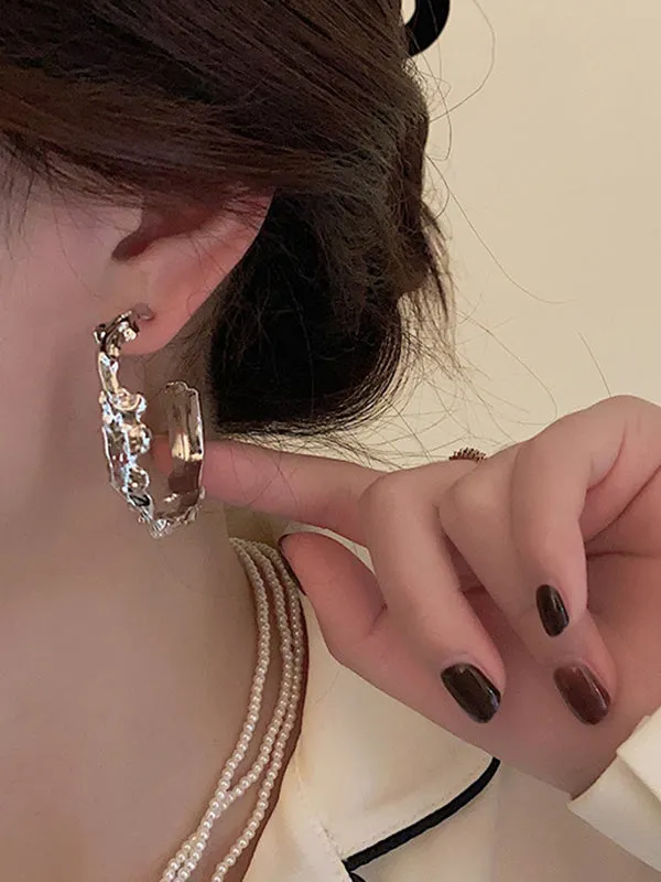 Hood Pleated Solid Color Irregularity Earrings Accessories