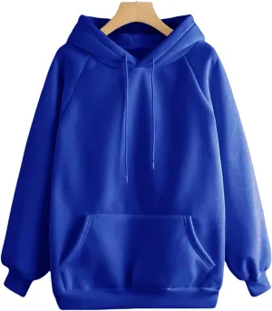 Hoodies for Women Pullover Basic Solid Long Sleeve Crewneck Sweatshirts for Teens Girls Oversized Hooded Tops