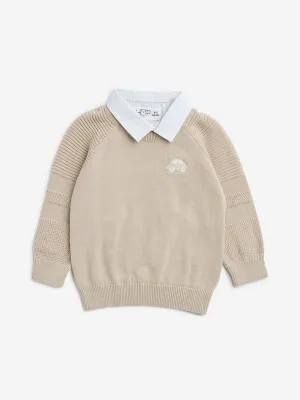 HOP Baby Beige Knitted Cotton Sweater