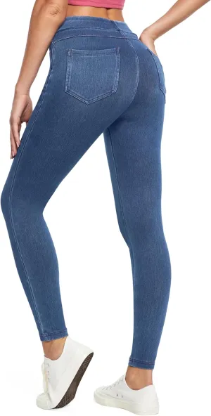 IUGA Jeggings for Women Tummy Control Stretchy High Waisted Jeans Pull on Skinny Jean Leggings with Pockets Trendy Casual
