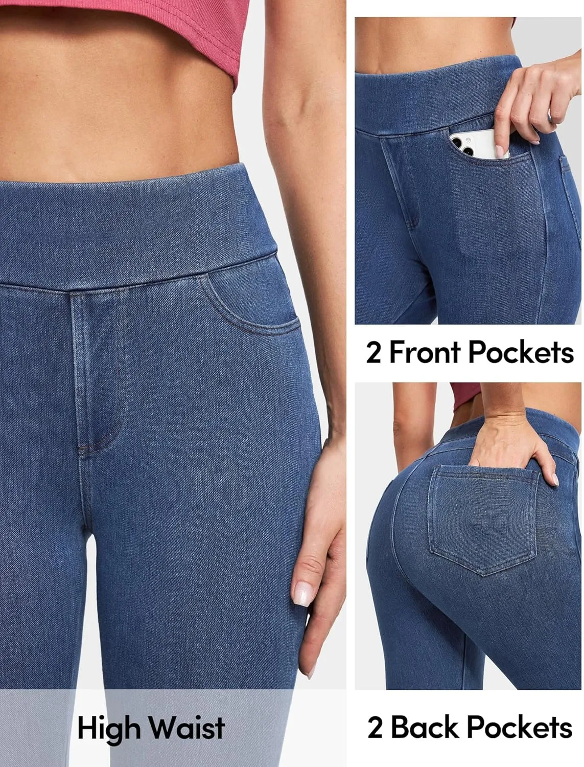 IUGA Jeggings for Women Tummy Control Stretchy High Waisted Jeans Pull on Skinny Jean Leggings with Pockets Trendy Casual