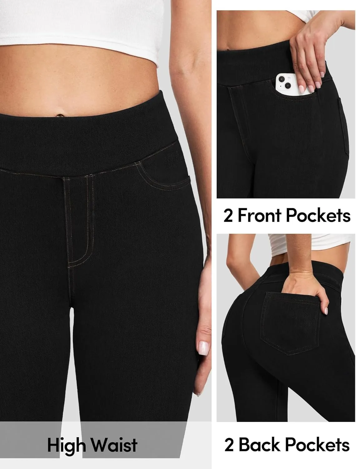 IUGA Jeggings for Women Tummy Control Stretchy High Waisted Jeans Pull on Skinny Jean Leggings with Pockets Trendy Casual