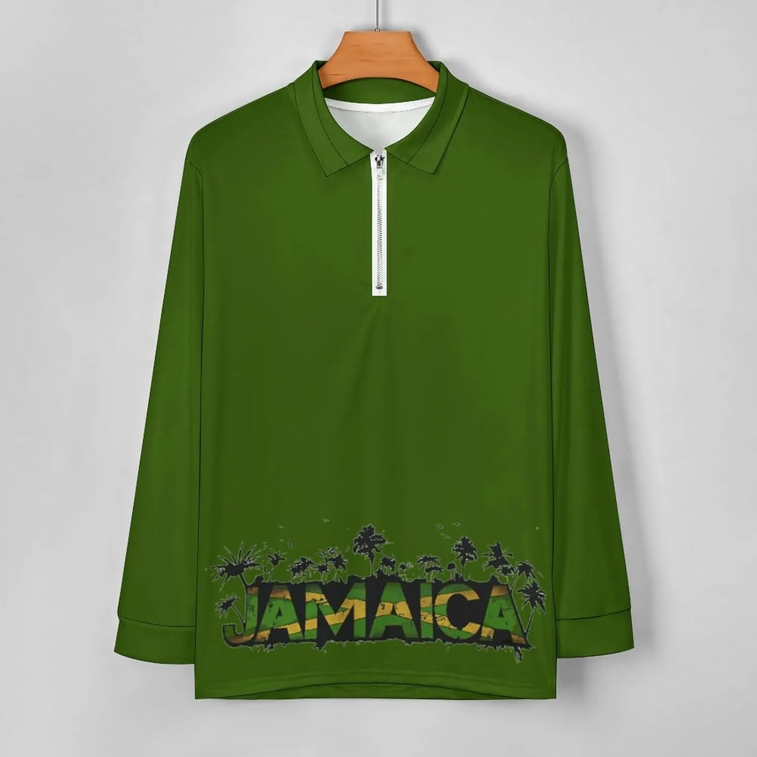 Jamaican Flag Men's Lapel Neck Polo- Shirts Slim Fit Long Sleeve Golf T-Shirts Casual Tees