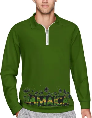 Jamaican Flag Men's Lapel Neck Polo- Shirts Slim Fit Long Sleeve Golf T-Shirts Casual Tees