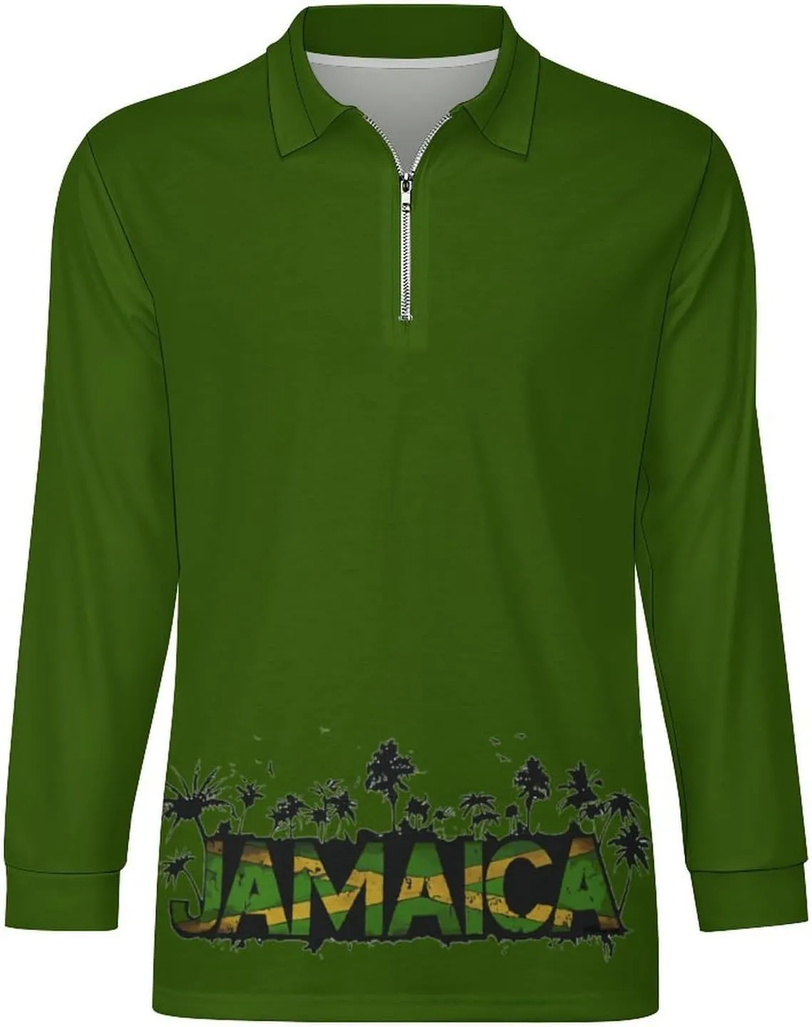 Jamaican Flag Men's Lapel Neck Polo- Shirts Slim Fit Long Sleeve Golf T-Shirts Casual Tees
