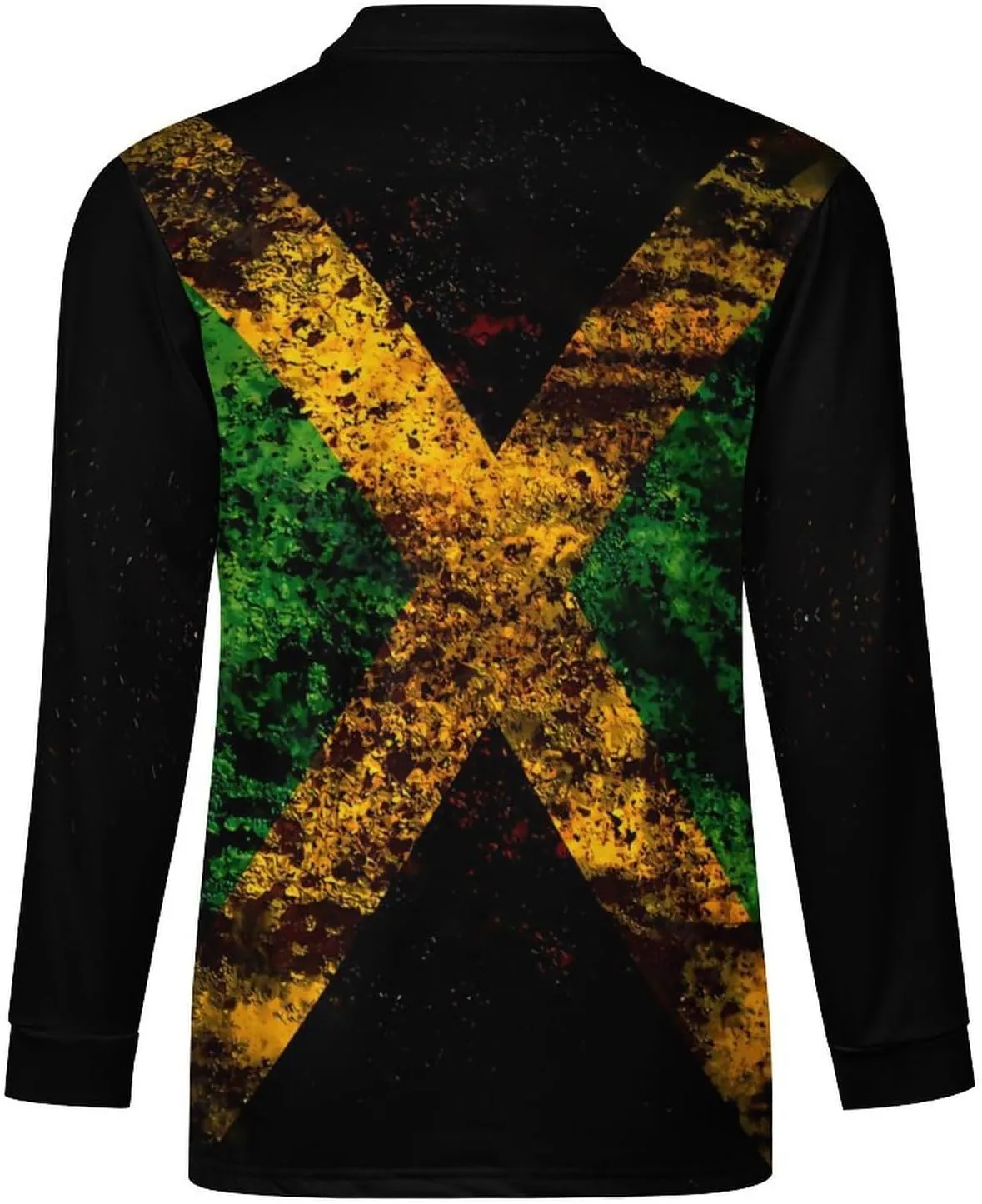 Jamaican Flag Men's Lapel Neck Polo- Shirts Slim Fit Long Sleeve Golf T-Shirts Casual Tees