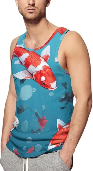 Japanese Fish Pattern Mens Tank Top Undershirt Sleeveless Gym Vest Workout T-Shirts