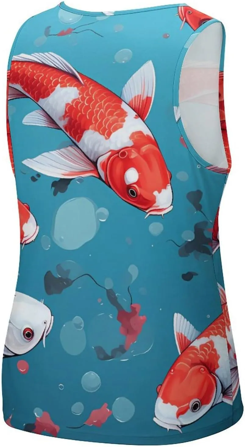 Japanese Fish Pattern Mens Tank Top Undershirt Sleeveless Gym Vest Workout T-Shirts