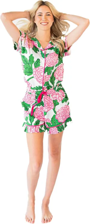 Jaye's Studio Women's Ophelia Pajama Set  Soft Pink & Green 2-Piece Summer Loungewear with Ruffles, Cozy & Printed Shorts