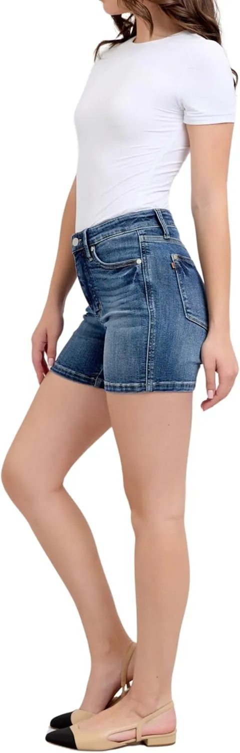 Judy Blue Mid Rise Tummy Control Mid Length Shorts