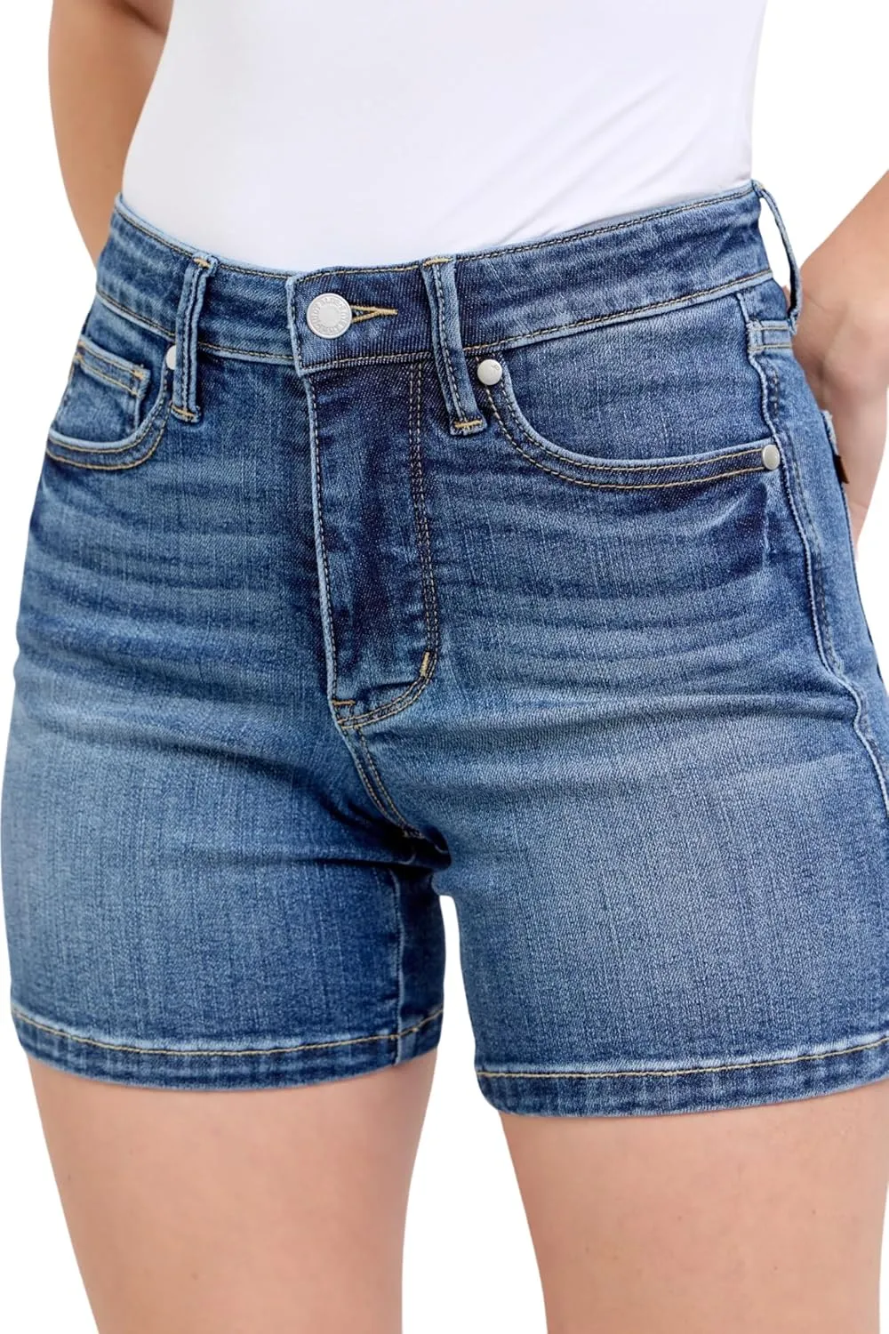 Judy Blue Mid Rise Tummy Control Mid Length Shorts
