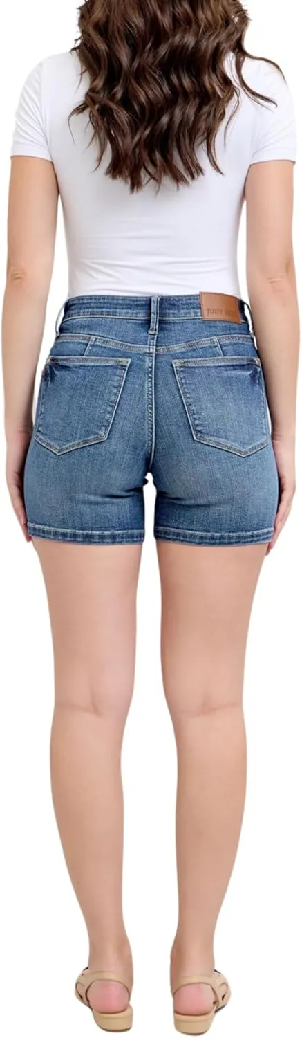 Judy Blue Mid Rise Tummy Control Mid Length Shorts