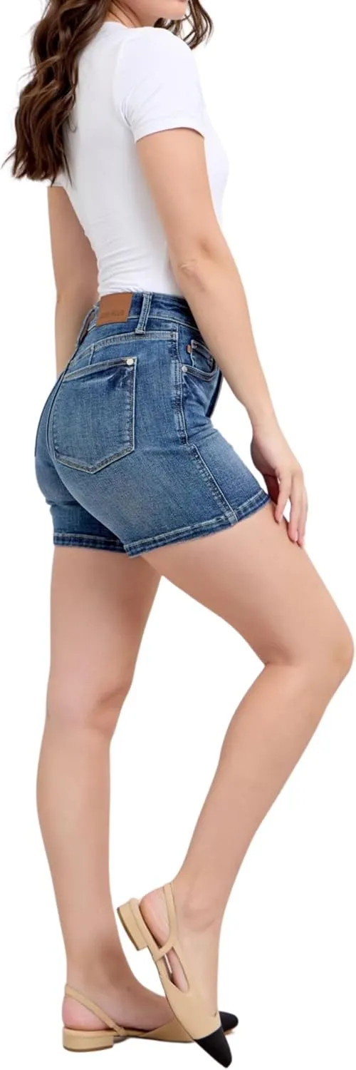 Judy Blue Mid Rise Tummy Control Mid Length Shorts