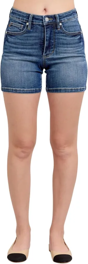Judy Blue Mid Rise Tummy Control Mid Length Shorts