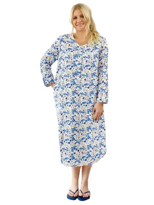 La Cera Plus Size Blue Fox Flannel Henley Night Shirt