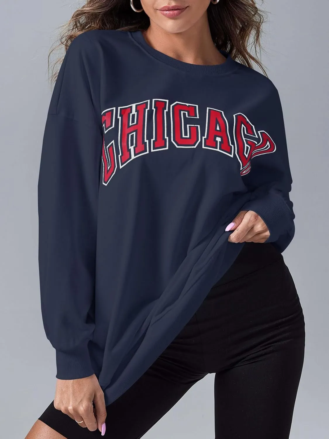 Langwyqu Women's Oversized Sweatshirt Los Angeles California Crewneck Long Sleeve Casual Loose Pullover Tops