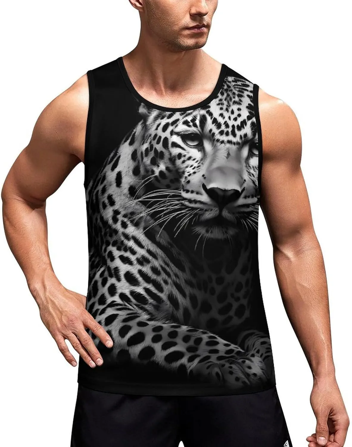 Leopard Animal Mens Tank Top Undershirt Sleeveless Gym Vest Workout T-Shirts
