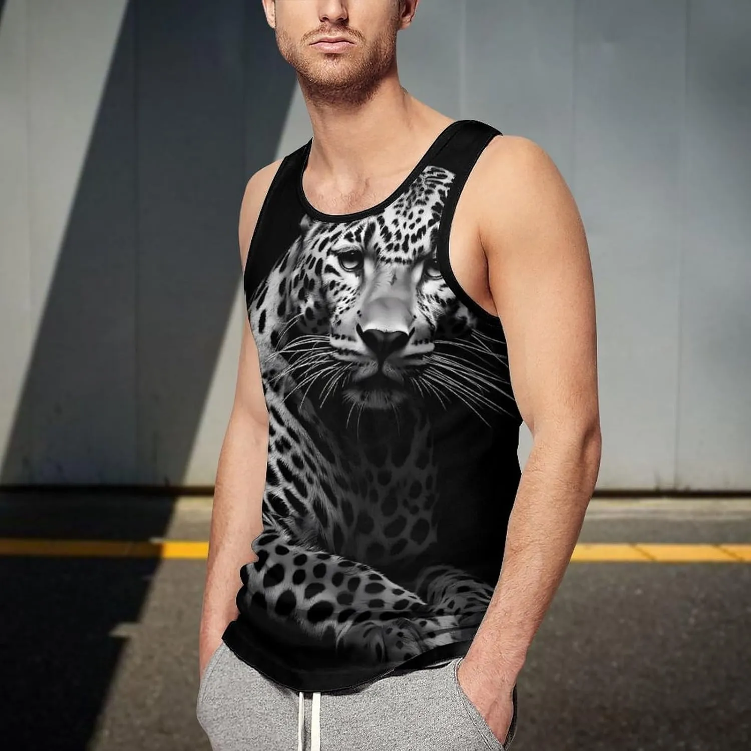 Leopard Animal Mens Tank Top Undershirt Sleeveless Gym Vest Workout T-Shirts