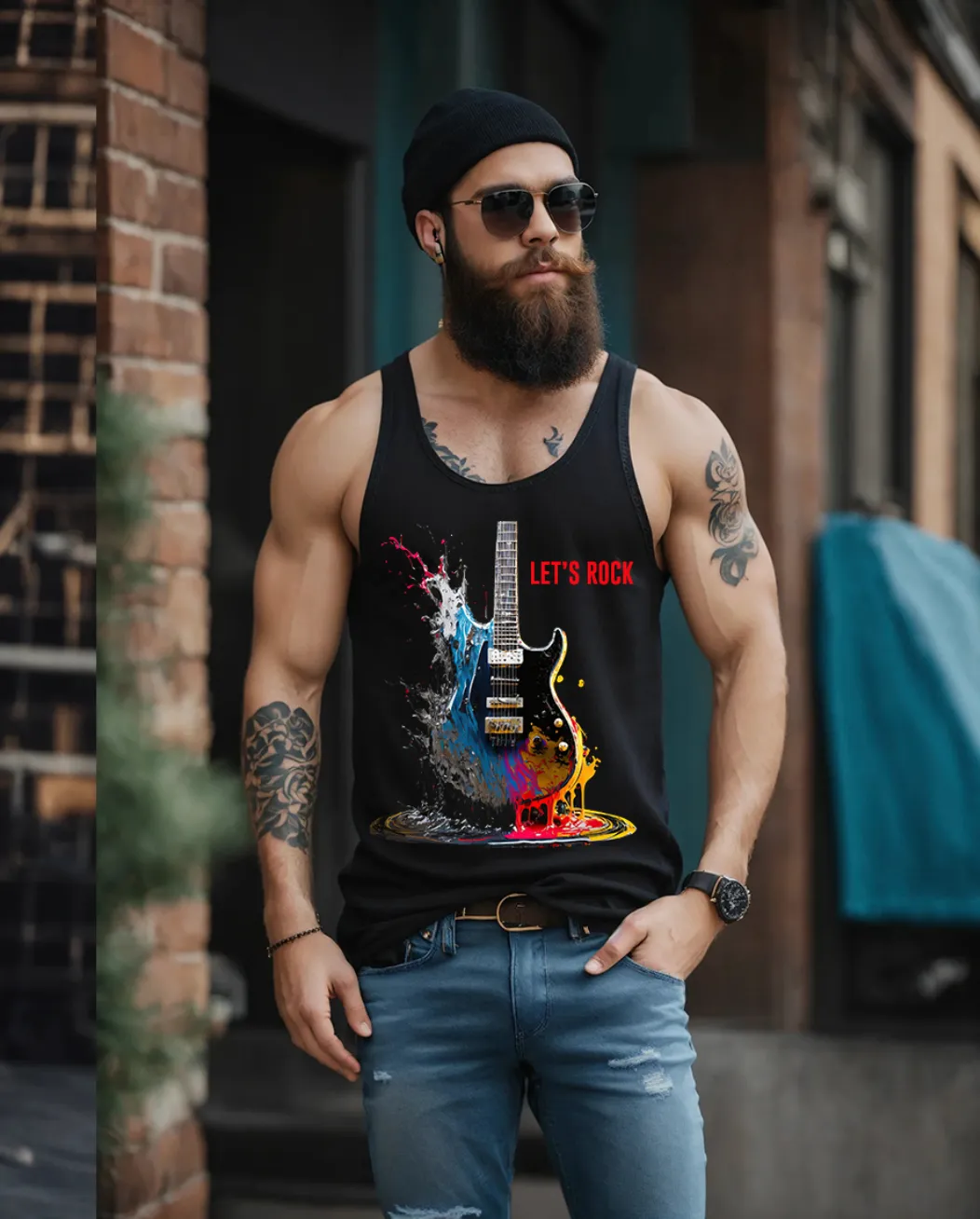 Let's Rock Electric Guitar Art Design Tank Top | Grooveman Music