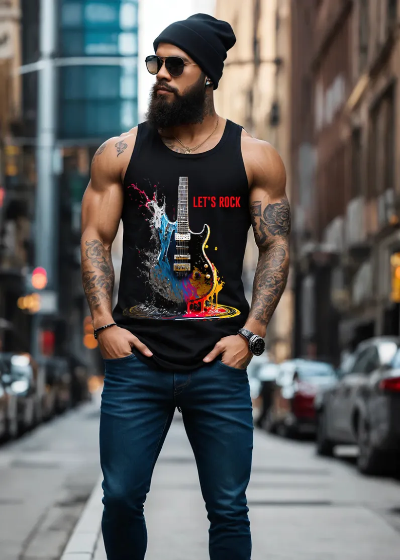 Let's Rock Electric Guitar Art Design Tank Top | Grooveman Music