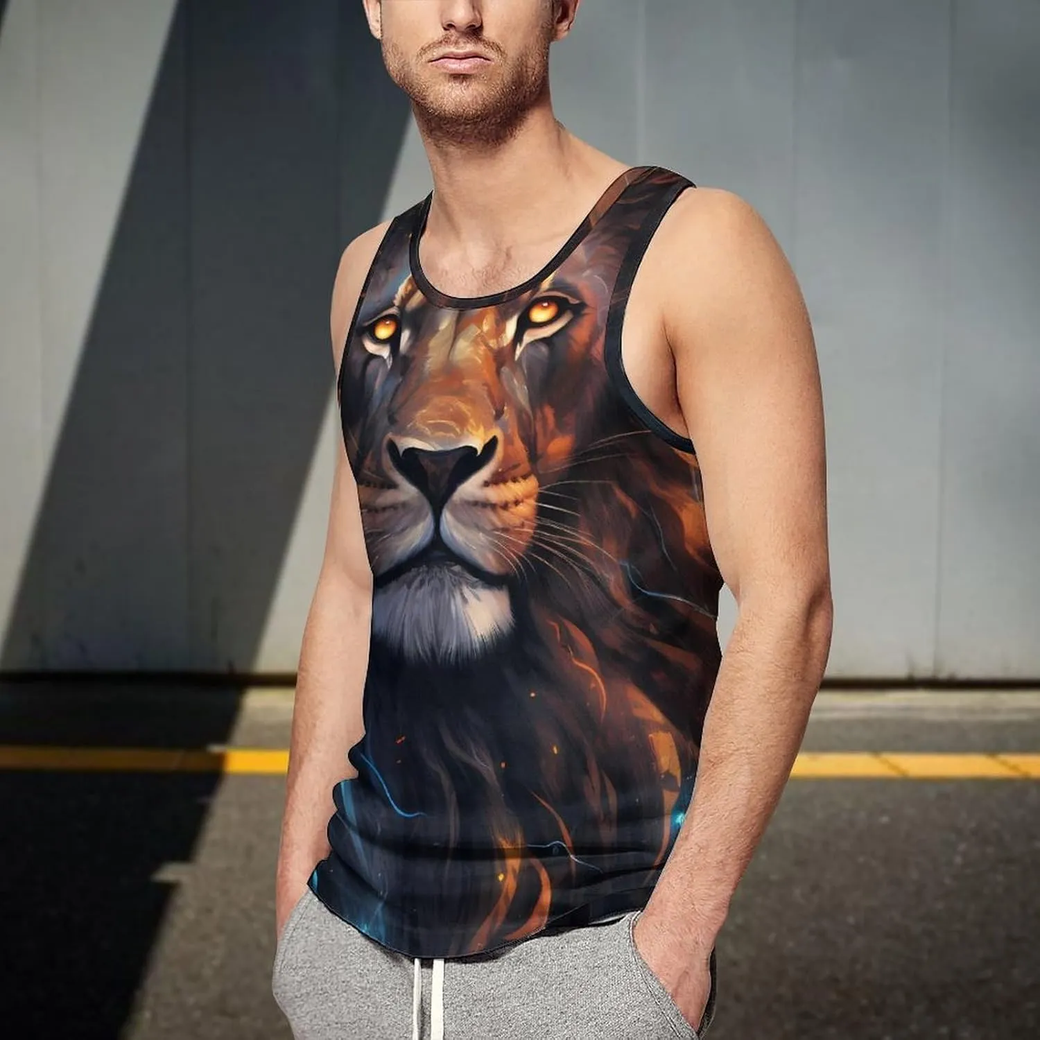 Lion Art Mens Tank Top Undershirt Sleeveless Gym Vest Workout T-Shirts