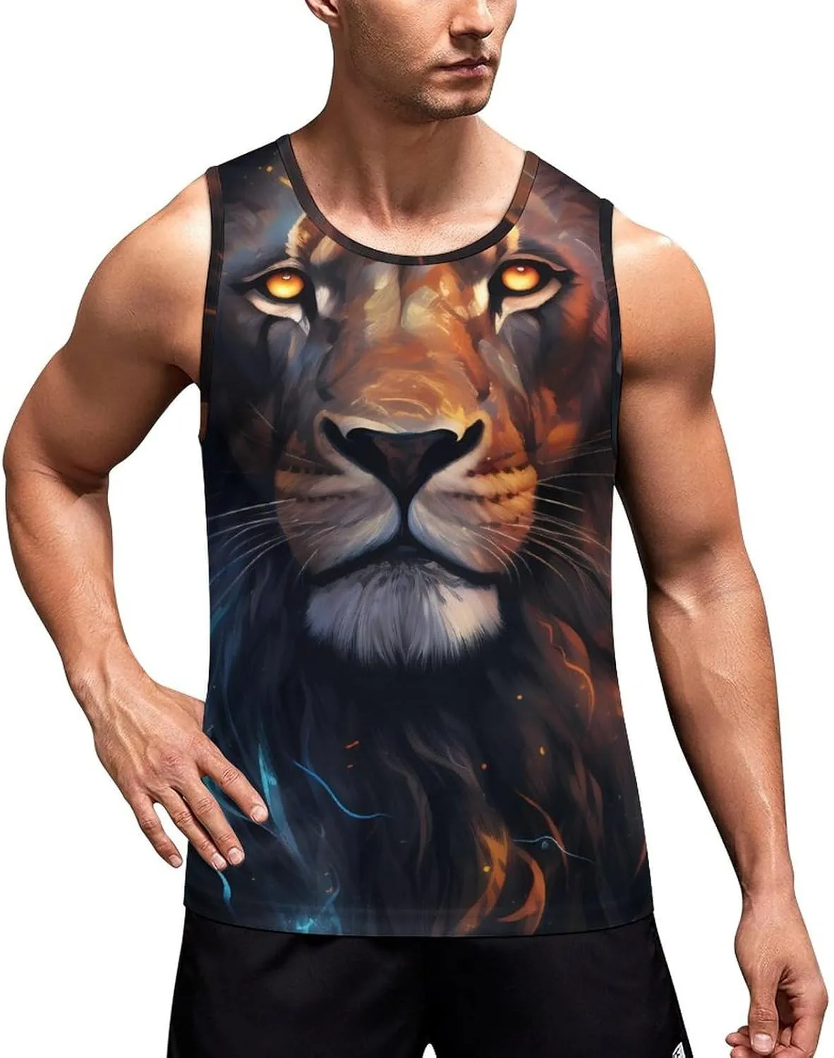 Lion Art Mens Tank Top Undershirt Sleeveless Gym Vest Workout T-Shirts