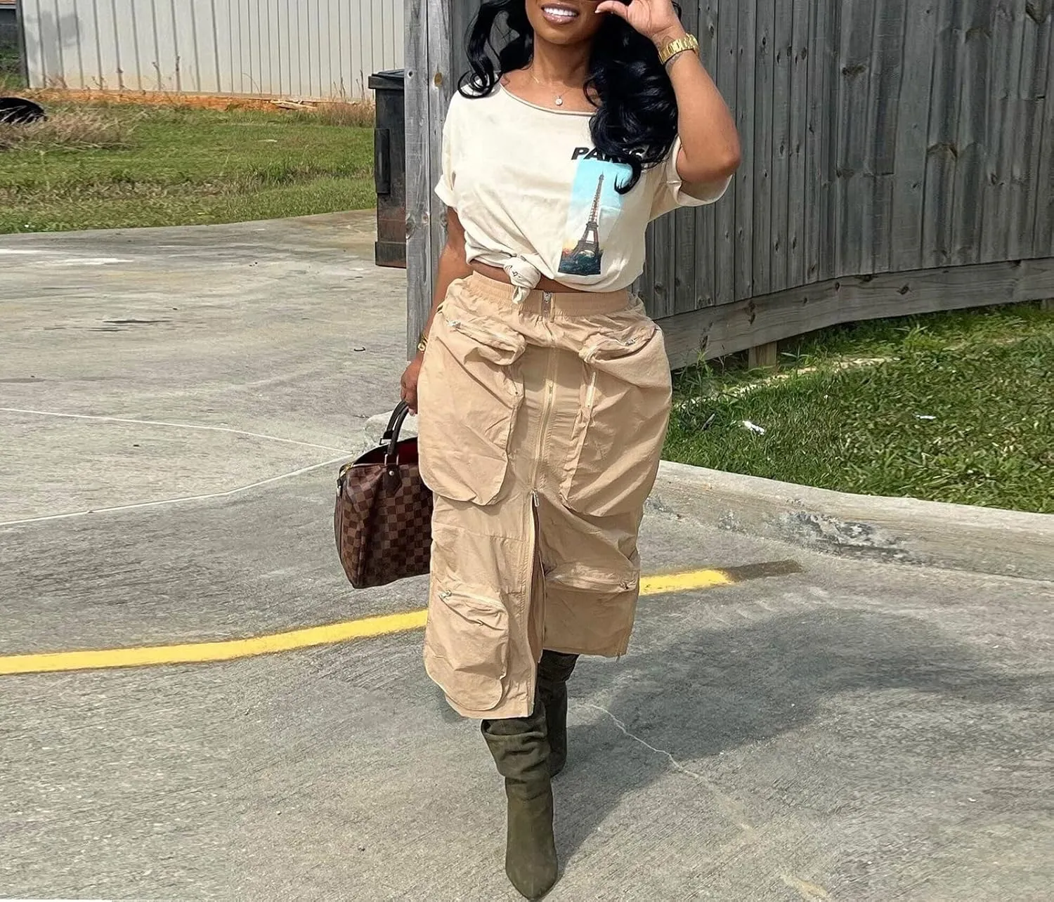LKOUS High Split Skirts for Womens, Work Cargo Skirts for Women Office