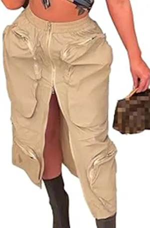LKOUS High Split Skirts for Womens, Work Cargo Skirts for Women Office