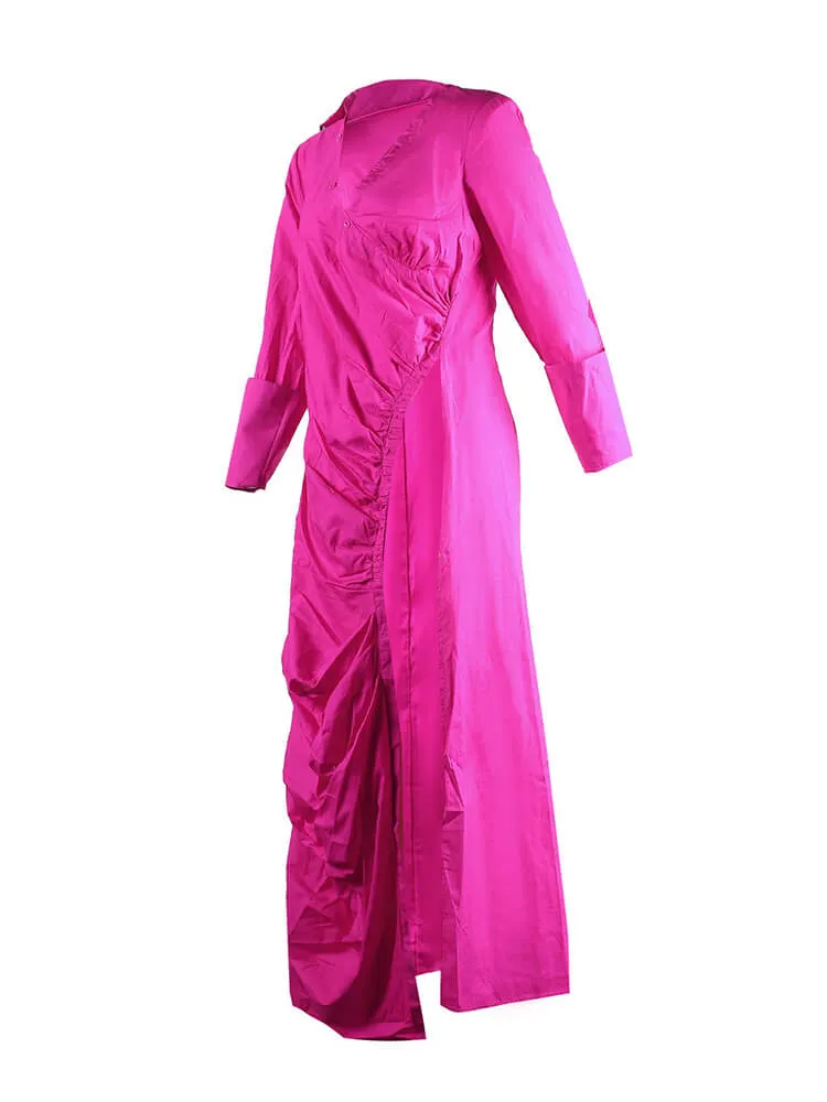Long Sleeve V Neck Ruched Split Tops