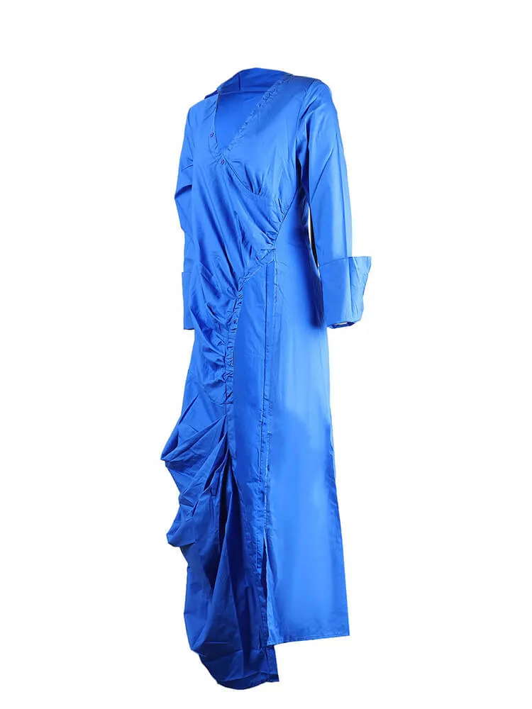 Long Sleeve V Neck Ruched Split Tops