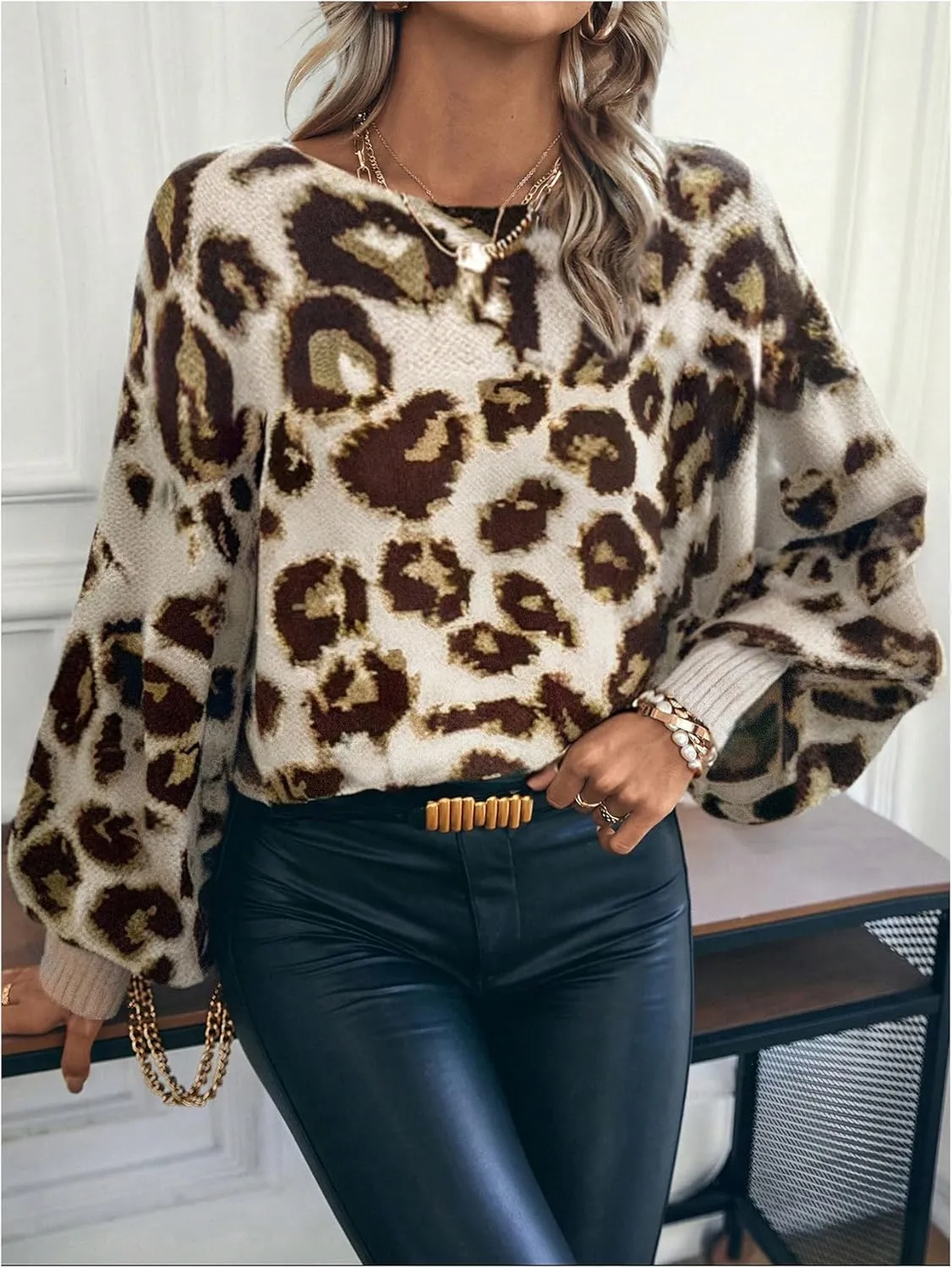 MakeMeChic Women's Stripes Pattern Long Sleeve Boat Neck Loose Fit Casual Pullover Sweater Tops