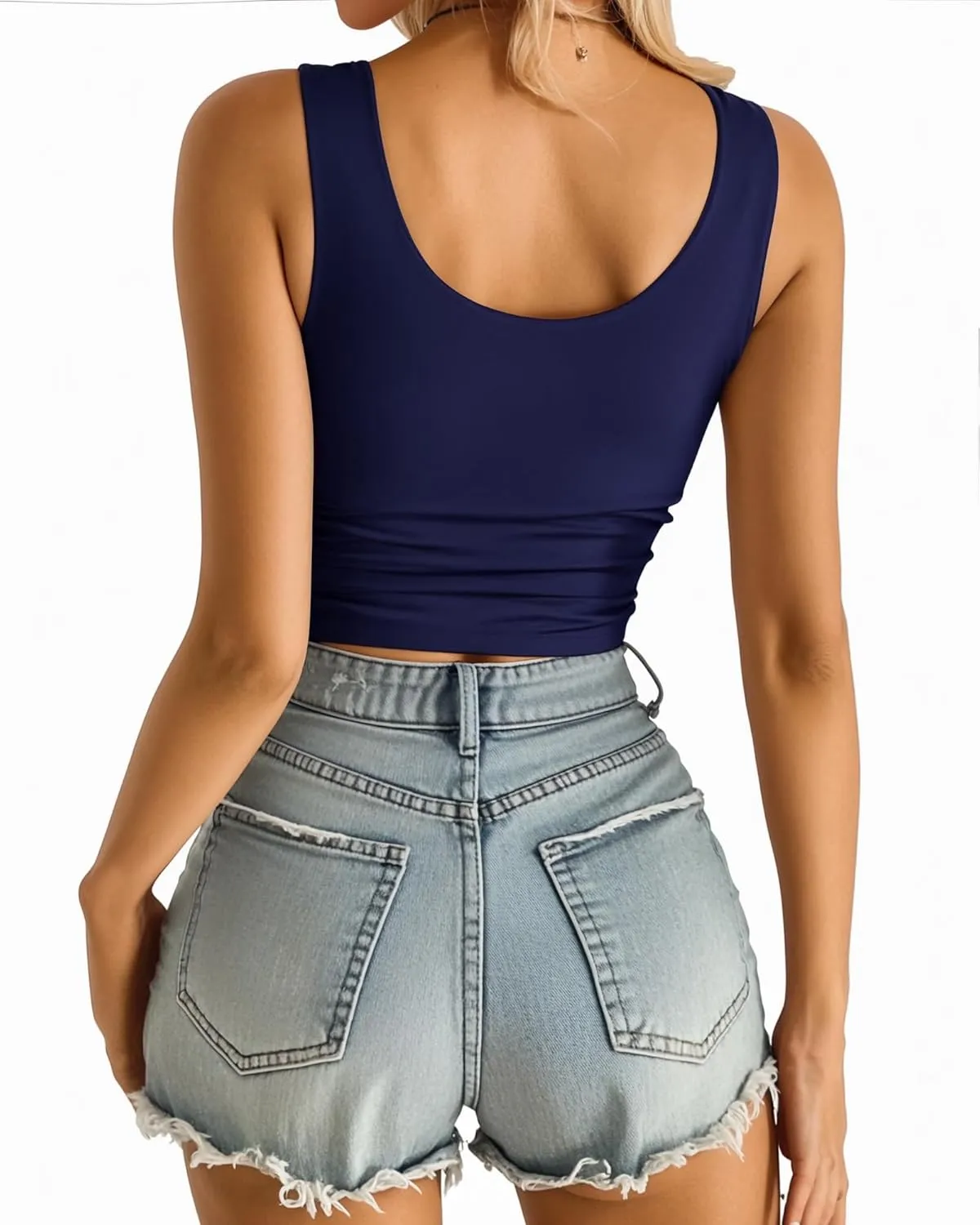 MANGOPOP Women's Scoop Neck Tank Top Double Lined Sleeveless Tops for Women Basic Tight T Shirts