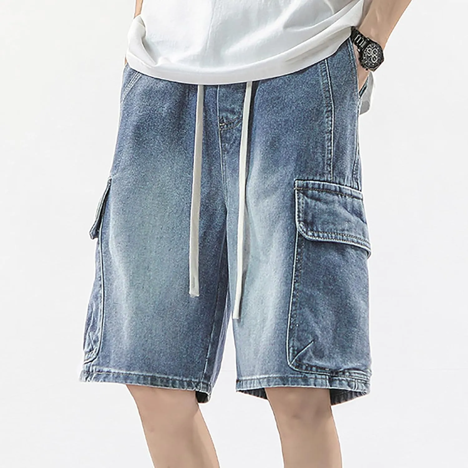 Men Baggy Jean Shorts Loose Fit Mid Denim Shorts Wide Leg Skateboard Pants Trendy Outfits