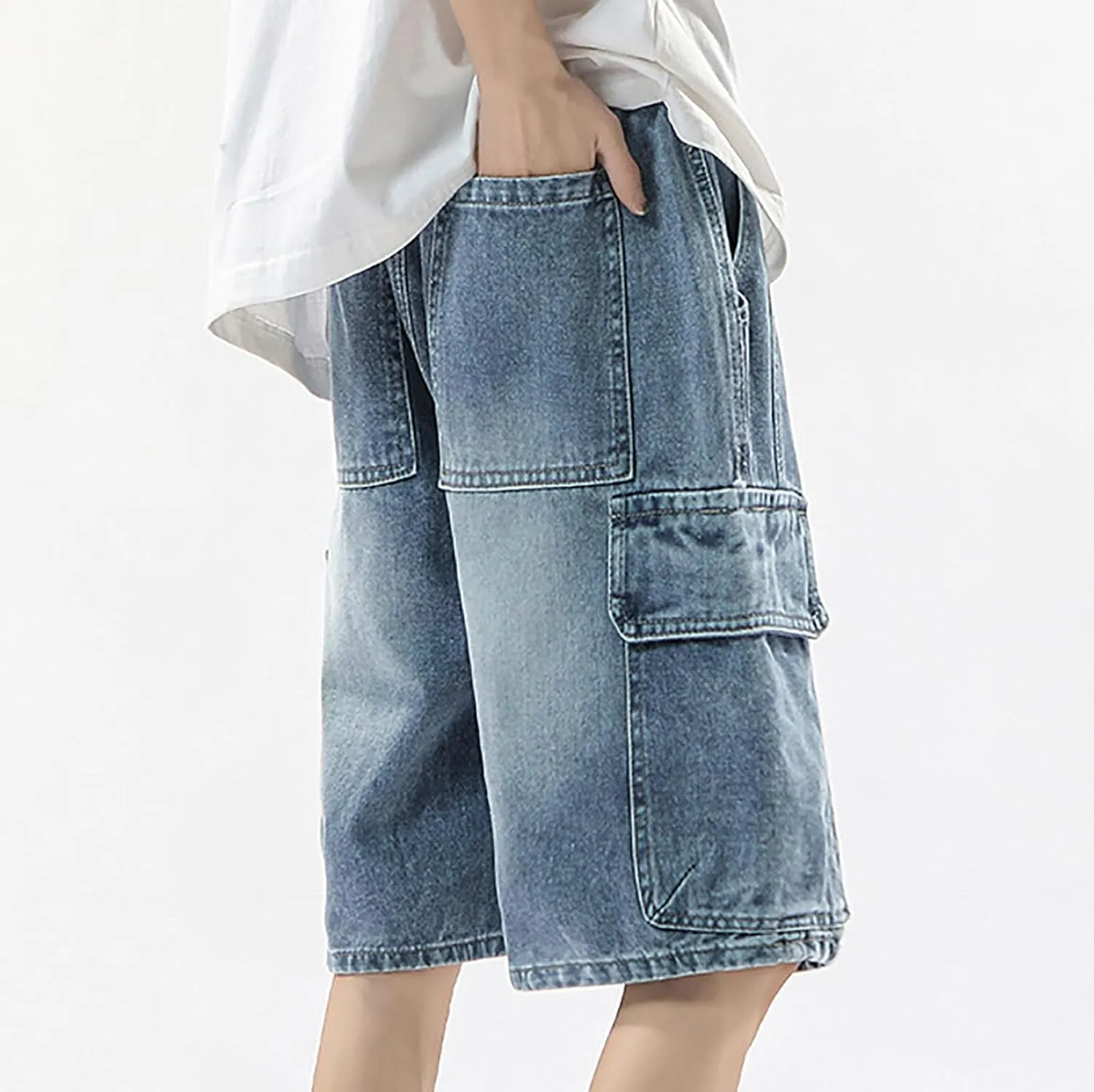 Men Baggy Jean Shorts Loose Fit Mid Denim Shorts Wide Leg Skateboard Pants Trendy Outfits