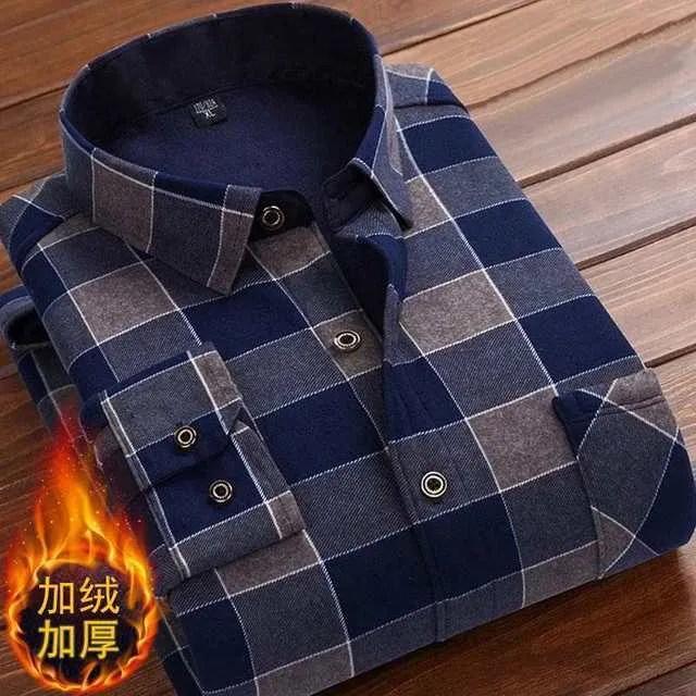 Men Long Sleeve Fleece Warm Plaid Oversized
