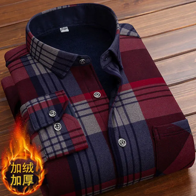 Men Long Sleeve Fleece Warm Plaid Oversized