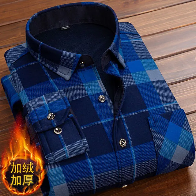 Men Long Sleeve Fleece Warm Plaid Oversized