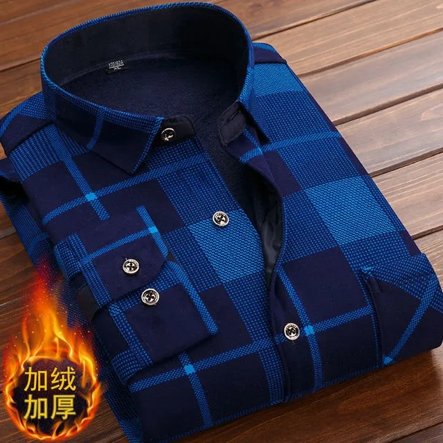 Men Long Sleeve Fleece Warm Plaid Oversized