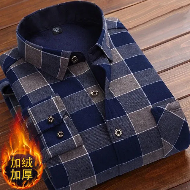 Men Long Sleeve Fleece Warm Plaid Oversized