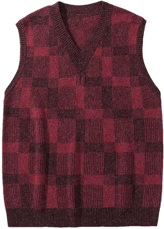 Men Undershirt Knit Sweater Outside Wear V-Neck Loose Sleeveless Sweater Knitted Sweater Vest