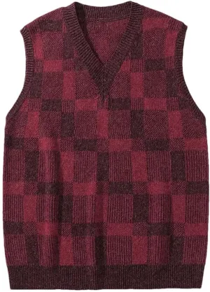 Men Undershirt Knit Sweater Outside Wear V-Neck Loose Sleeveless Sweater Knitted Sweater Vest