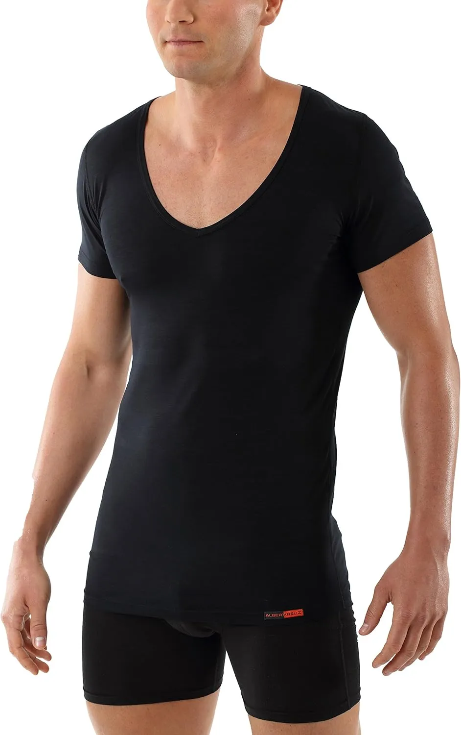 Men's deep v-Neck Business Undershirt with Short Sleeves Micromodal Light Black