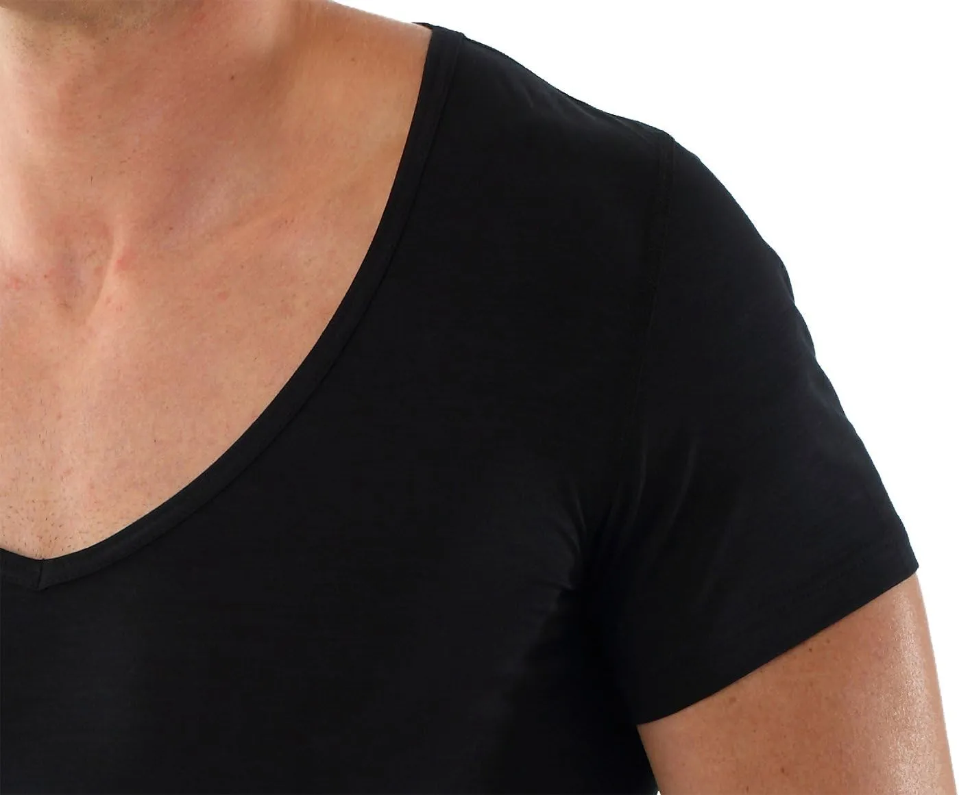 Men's deep v-Neck Business Undershirt with Short Sleeves Micromodal Light Black