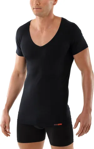 Men's deep v-Neck Business Undershirt with Short Sleeves Micromodal Light Black