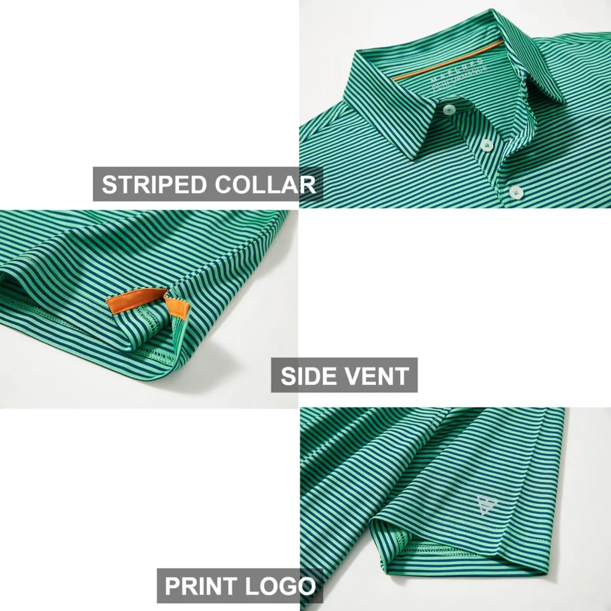 Men's Golf Polo Shirts Short Sleeve Striped Performance Moisture Wicking Dry Fit Golf Shirts for Men